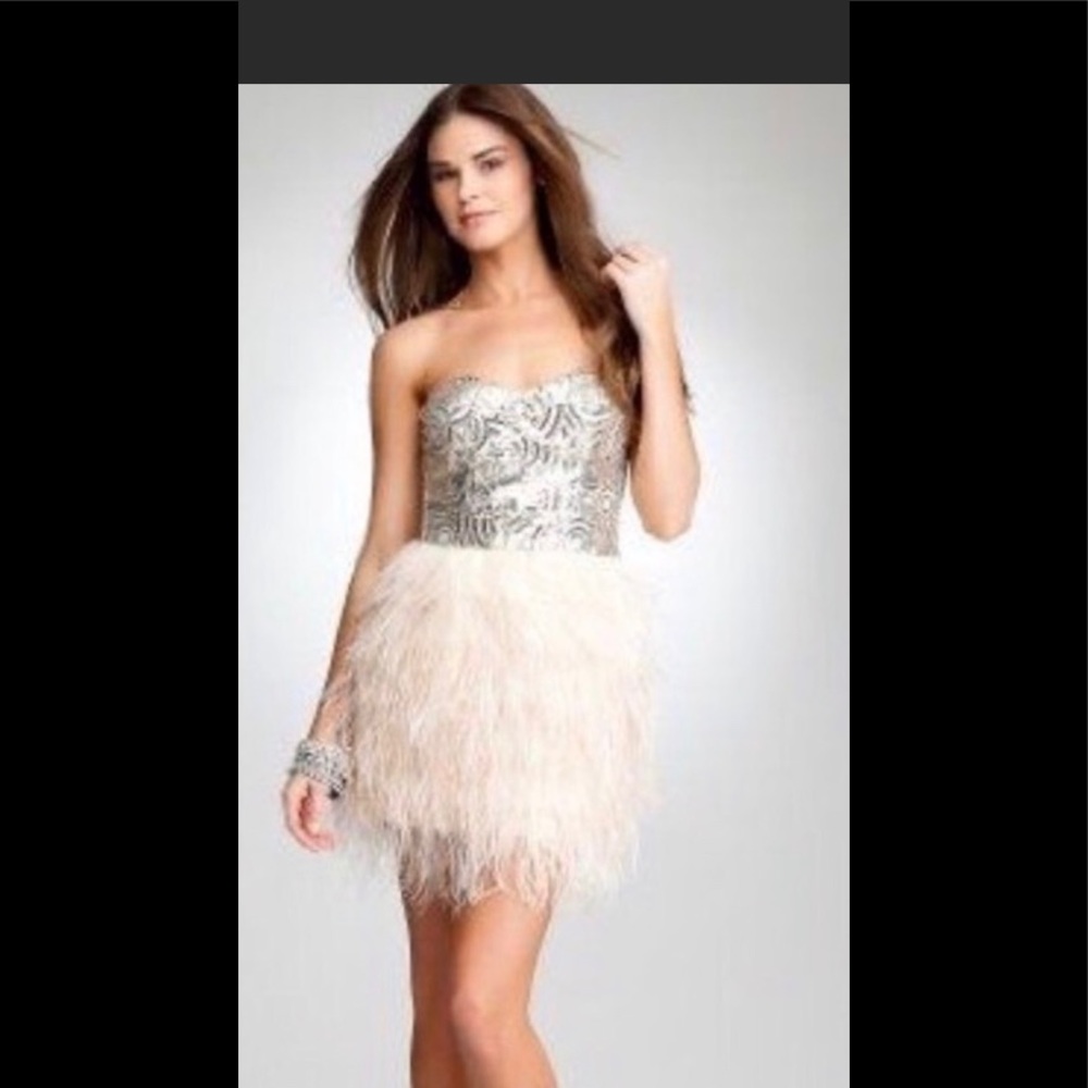 Bebe Sequin Isis Feather Dress